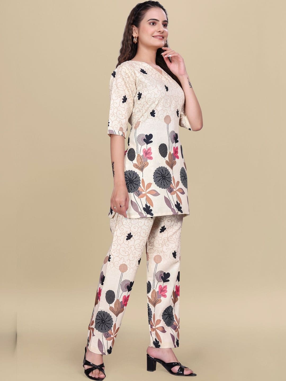 ZELZIS Floral Cotton Printed Top with Trousers - view 1