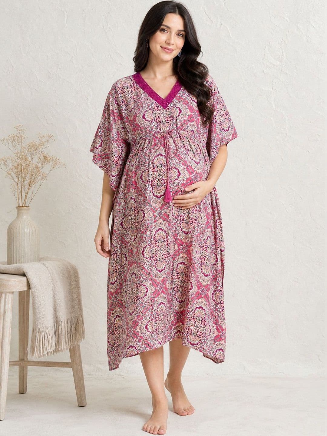 Secret Wish Ethnic Motifs Printed Maternity Kaftan Nightdress - view 1