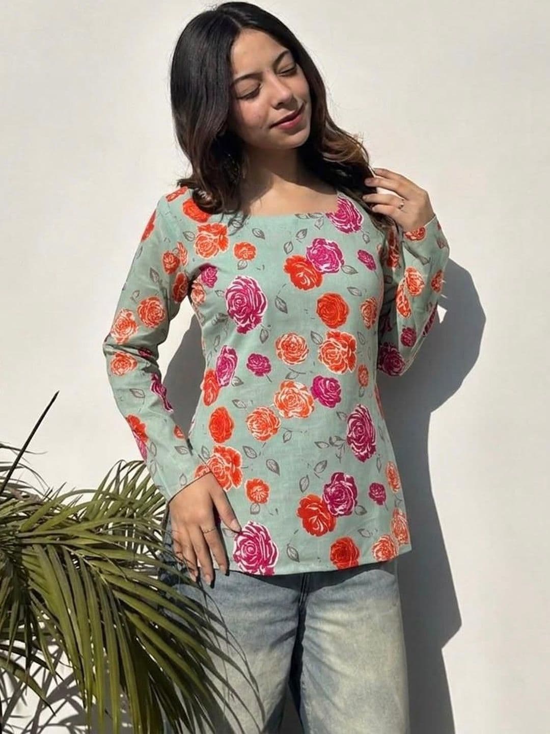 HERE&NOW X fwd Floral Printed Square Neck Kurti - view 1
