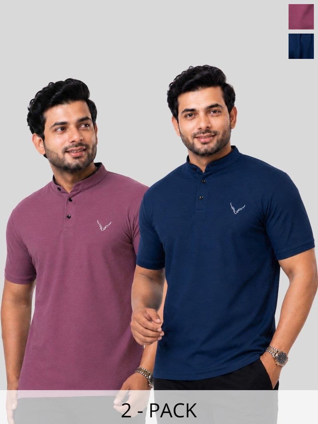 HANABY Men Brand Logo Mandarin Collar T-shirt Pack - view 1