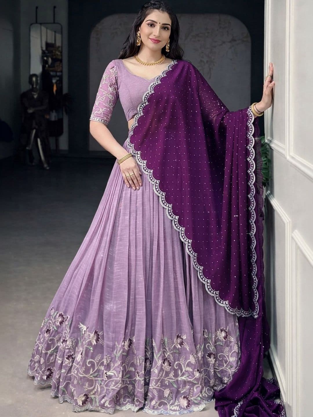 PILUDI HOUSE Embroidered Thread Work Semi-Stitched Lehenga & Unstitched Blouse With Dupatta - view 1