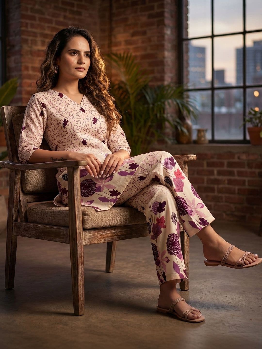 ZELZIS Floral Cotton Printed Tunic with Trousers - view 1