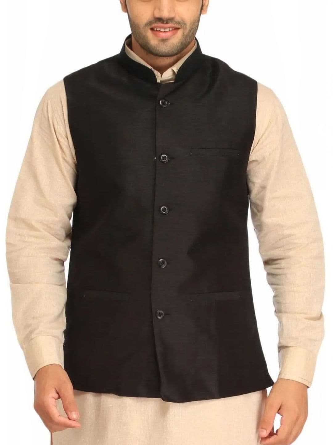 EPSI Mandarin Collar Woven Nehru Jackets - view 1