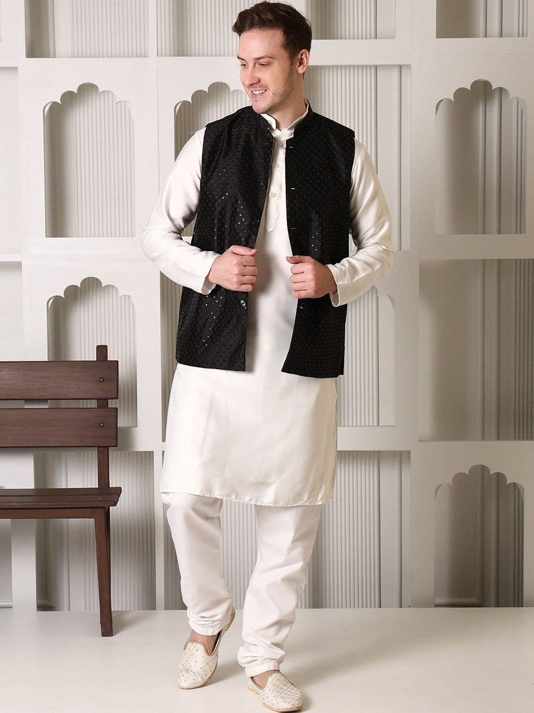 SHROBH Embellished Satin Nehru Jackets - view 1