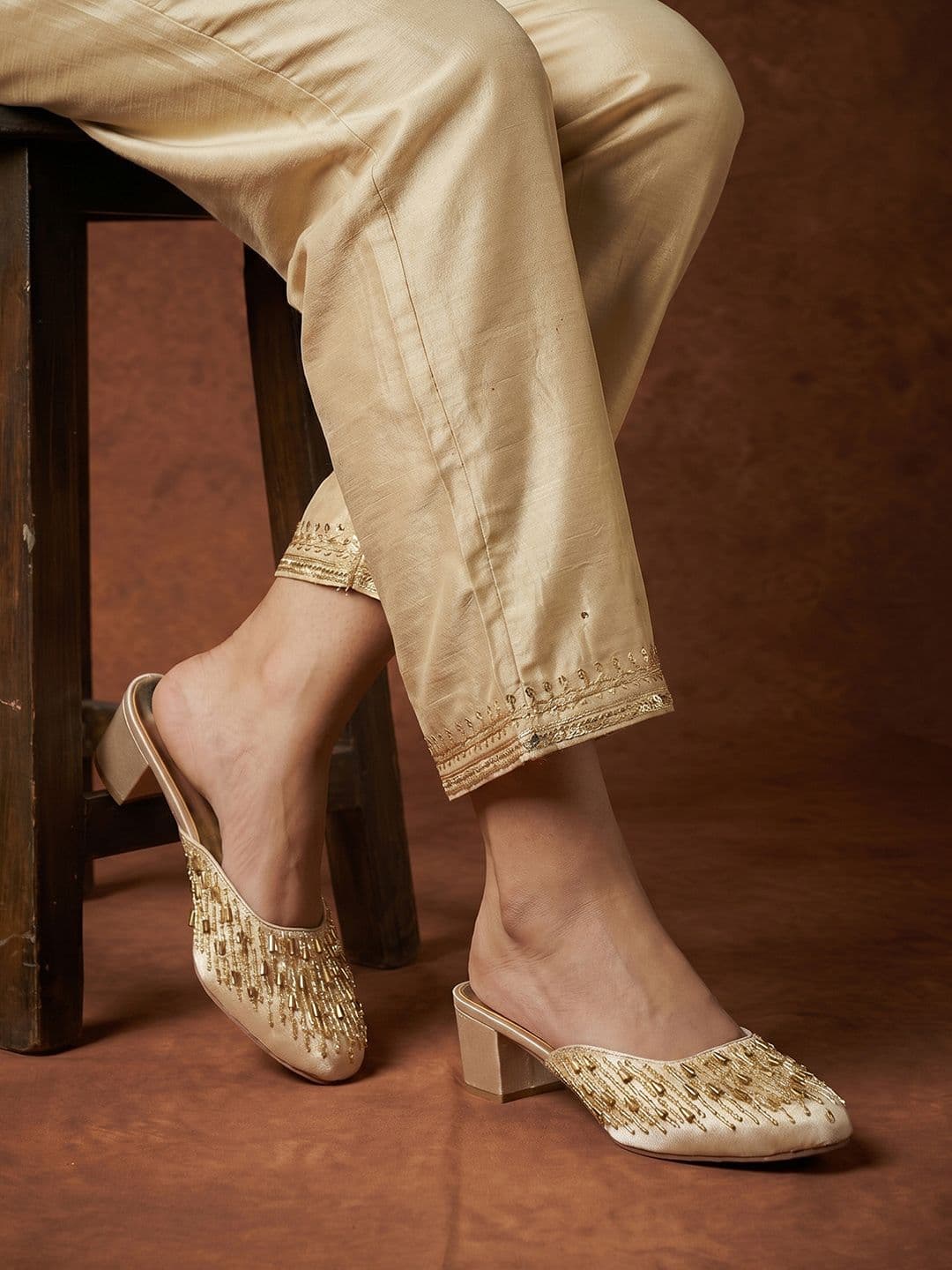 House of Pataudi Ethnic Embellished Block Heeled Mules - view 1