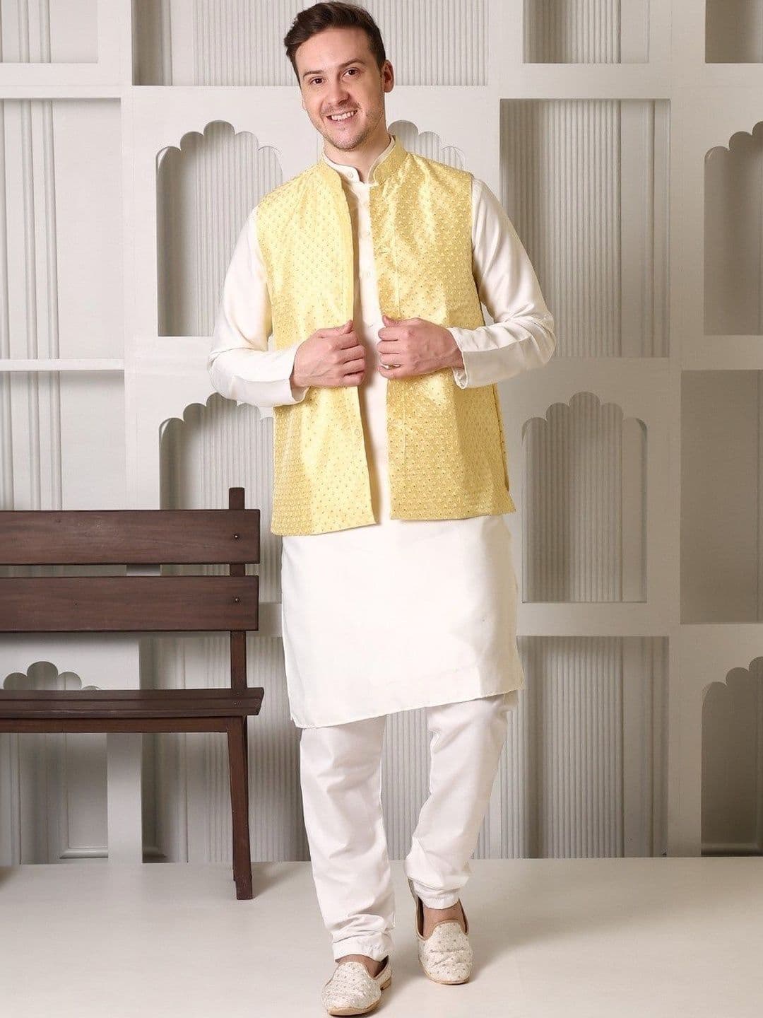 SHROBH Woven Design Satin Nehru Jackets - view 1