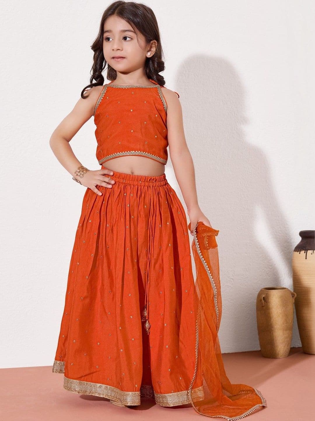 VIKRI By Khushboo Parekh Girls Embellished Ready to Wear Lehenga & Blouse With Dupatta - view 1