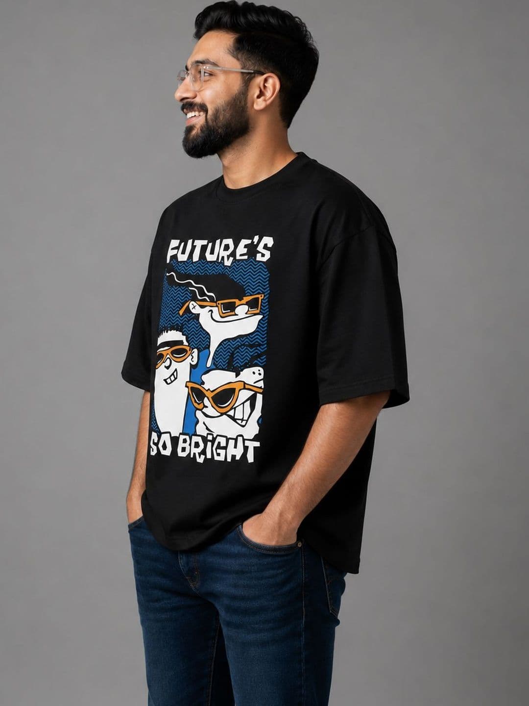 HERE&NOW Men Printed Drop-Shoulder Sleeves T-shirt - view 1
