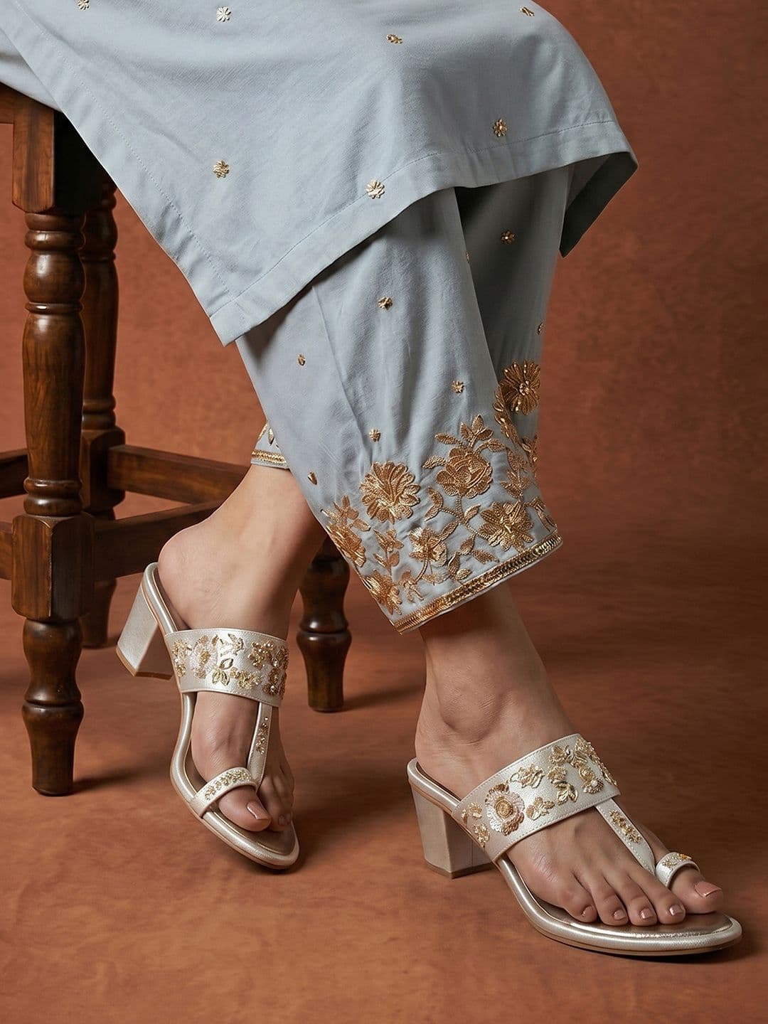 House of Pataudi Embellished Block Heels - view 1