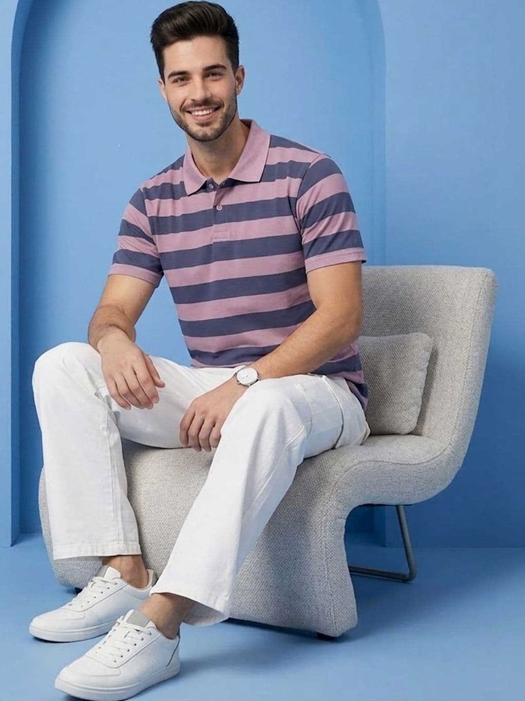 Moda Rapido Men Striped Polo Collar T-shirt - view 1