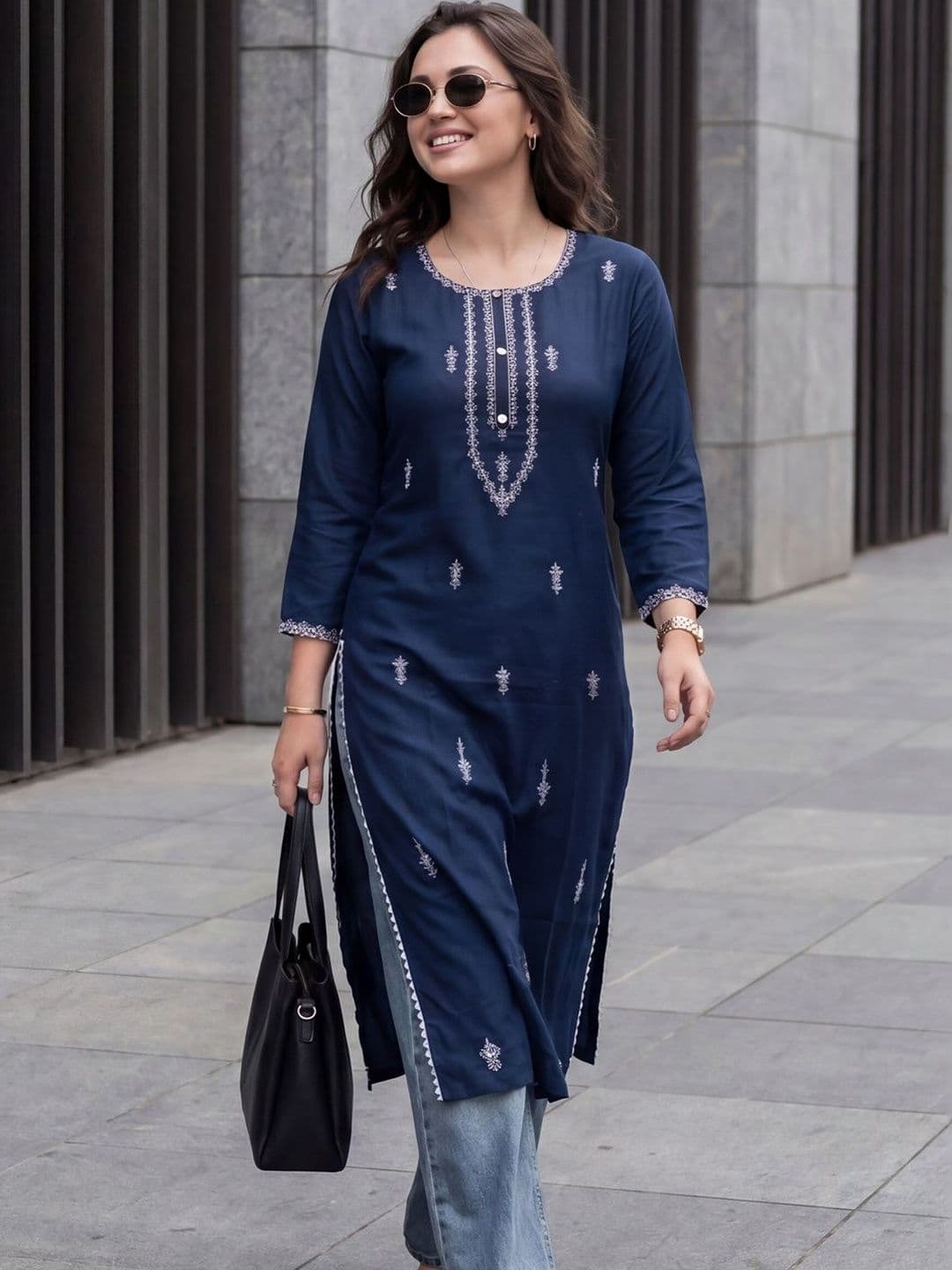 Indo Era Women Ethnic Motifs Embroidered Thread Work Kurta - view 1
