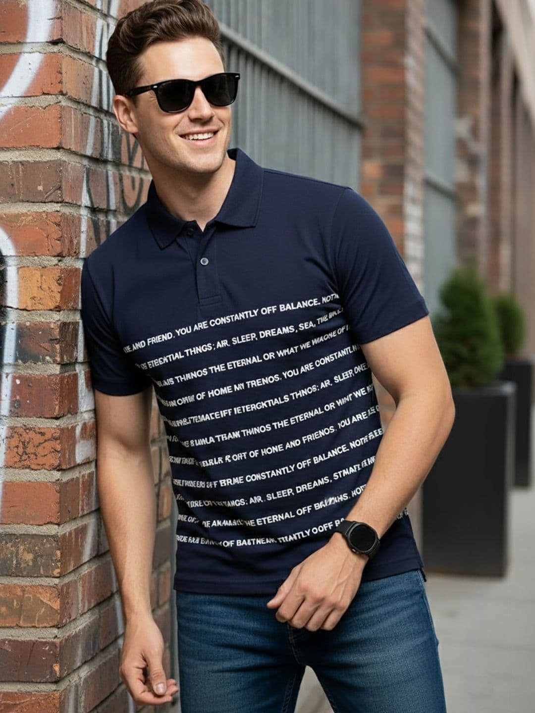 Moda Rapido Men Typography Printed Polo Collar T-shirt - view 1
