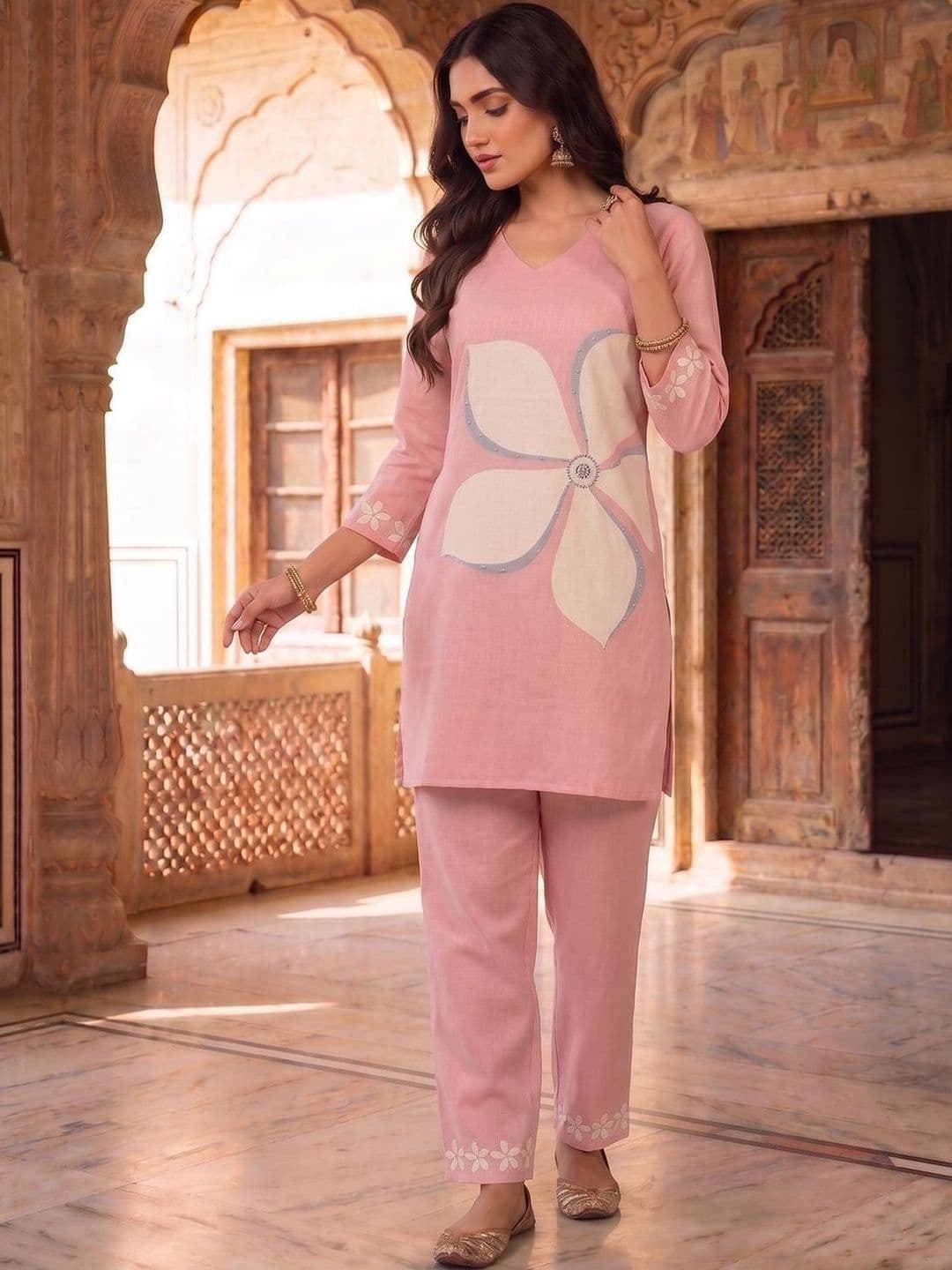 MASSTANI BY INDDUS Floral Linen Printed Tunic with Trousers - view 1