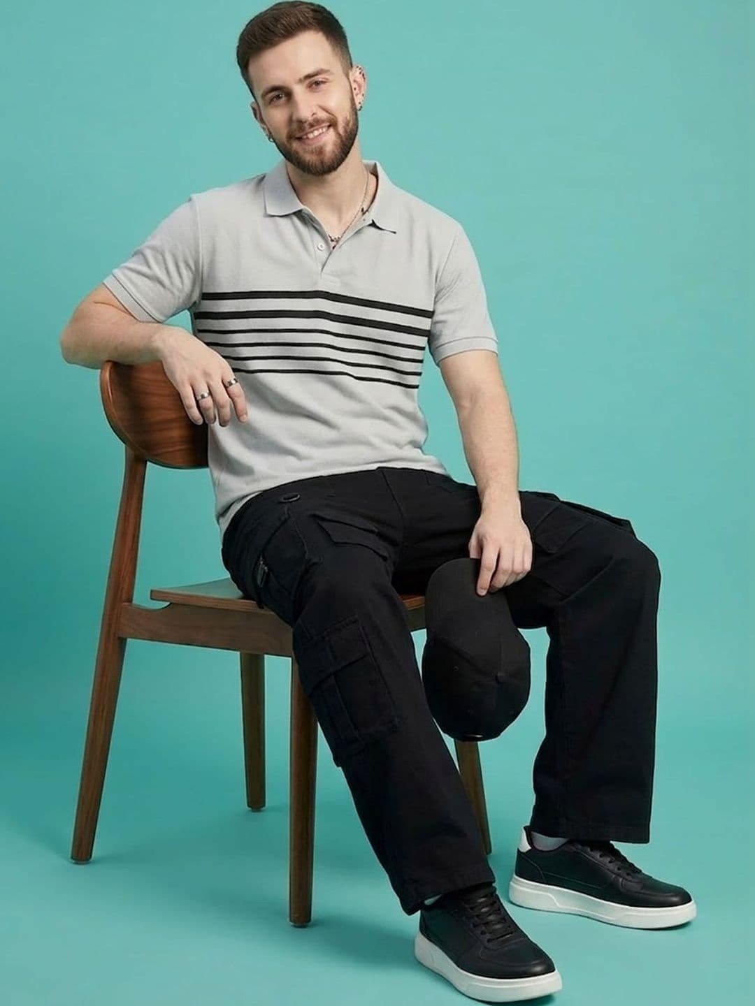 Moda Rapido Men Striped Polo Collar T-shirt - view 1