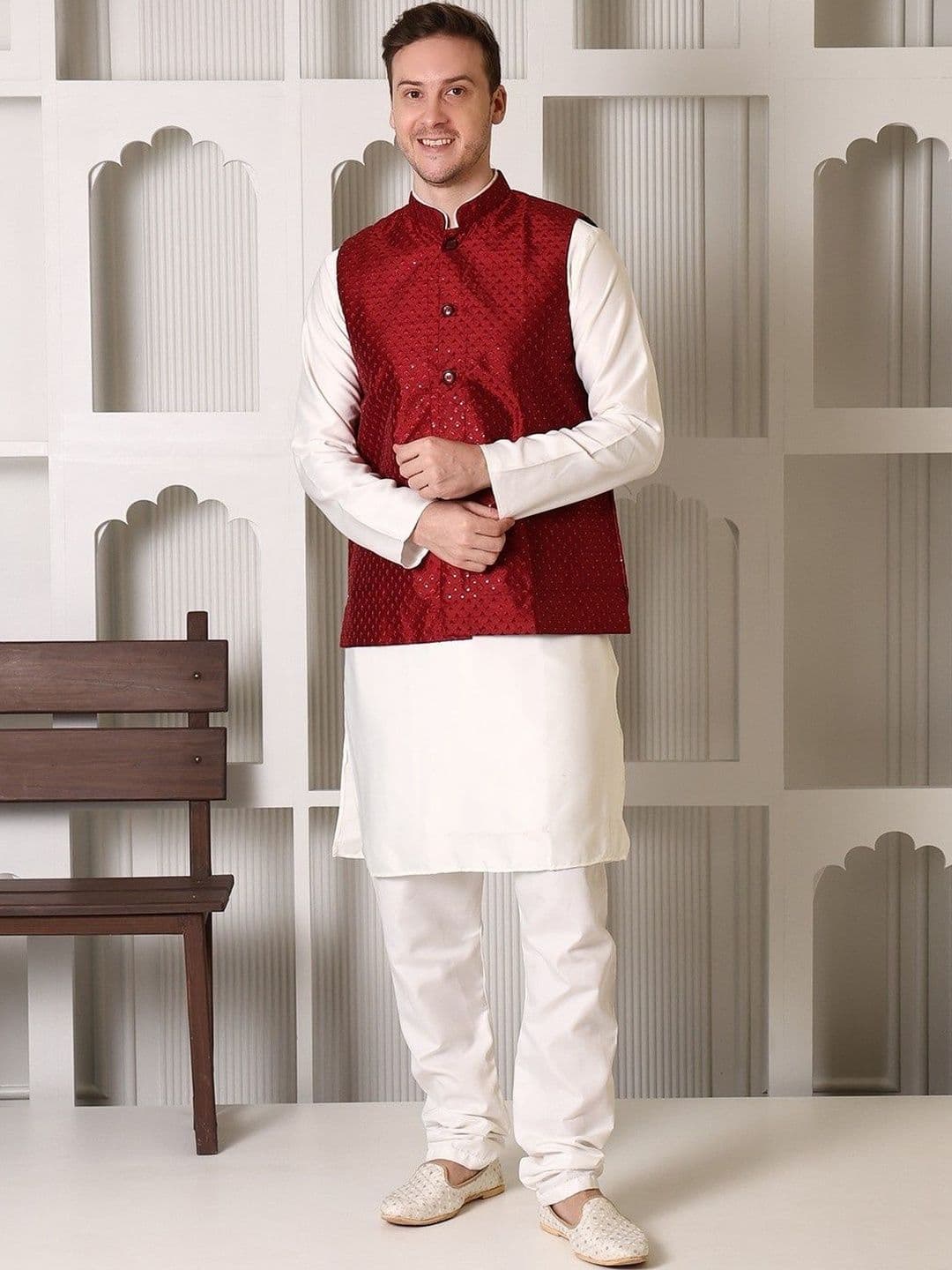 SHROBH Woven Design Satin Nehru Jackets - view 1