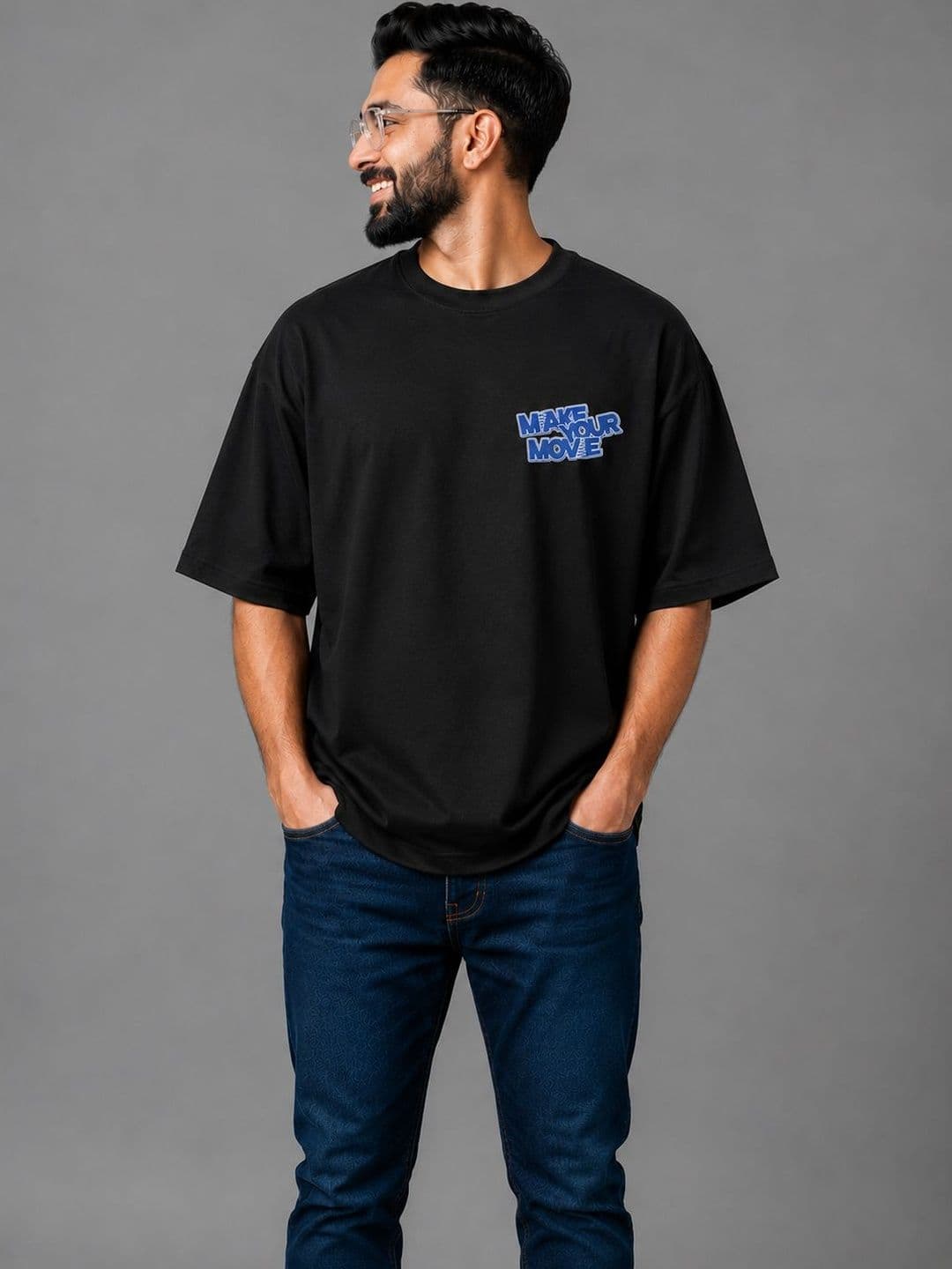 HERE&NOW Men Printed Drop-Shoulder Sleeves T-shirt - view 1