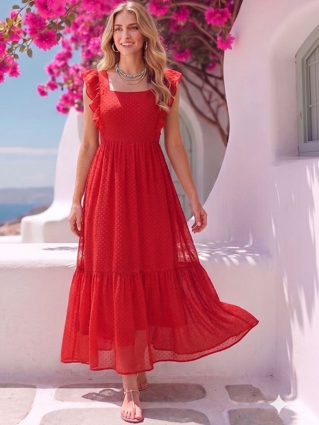 aayu Square Neck Georgette Fit And Flare Midi Dress - view 1