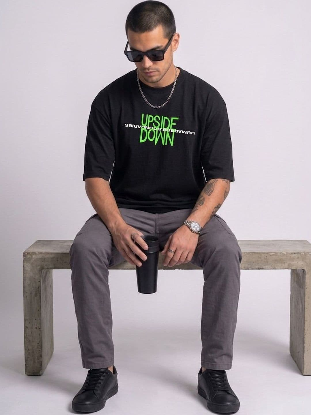 HERE&NOW Men Typography Printed Drop-Shoulder Sleeves T-shirt - view 1
