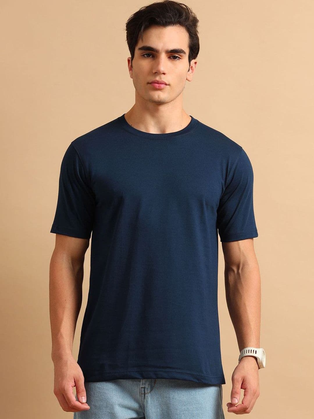 Bushirt Men Solid Round Neck Cotton T-shirt - view 1