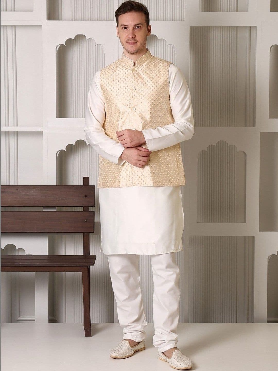 SHROBH Embroidered Satin Nehru Jackets - view 1