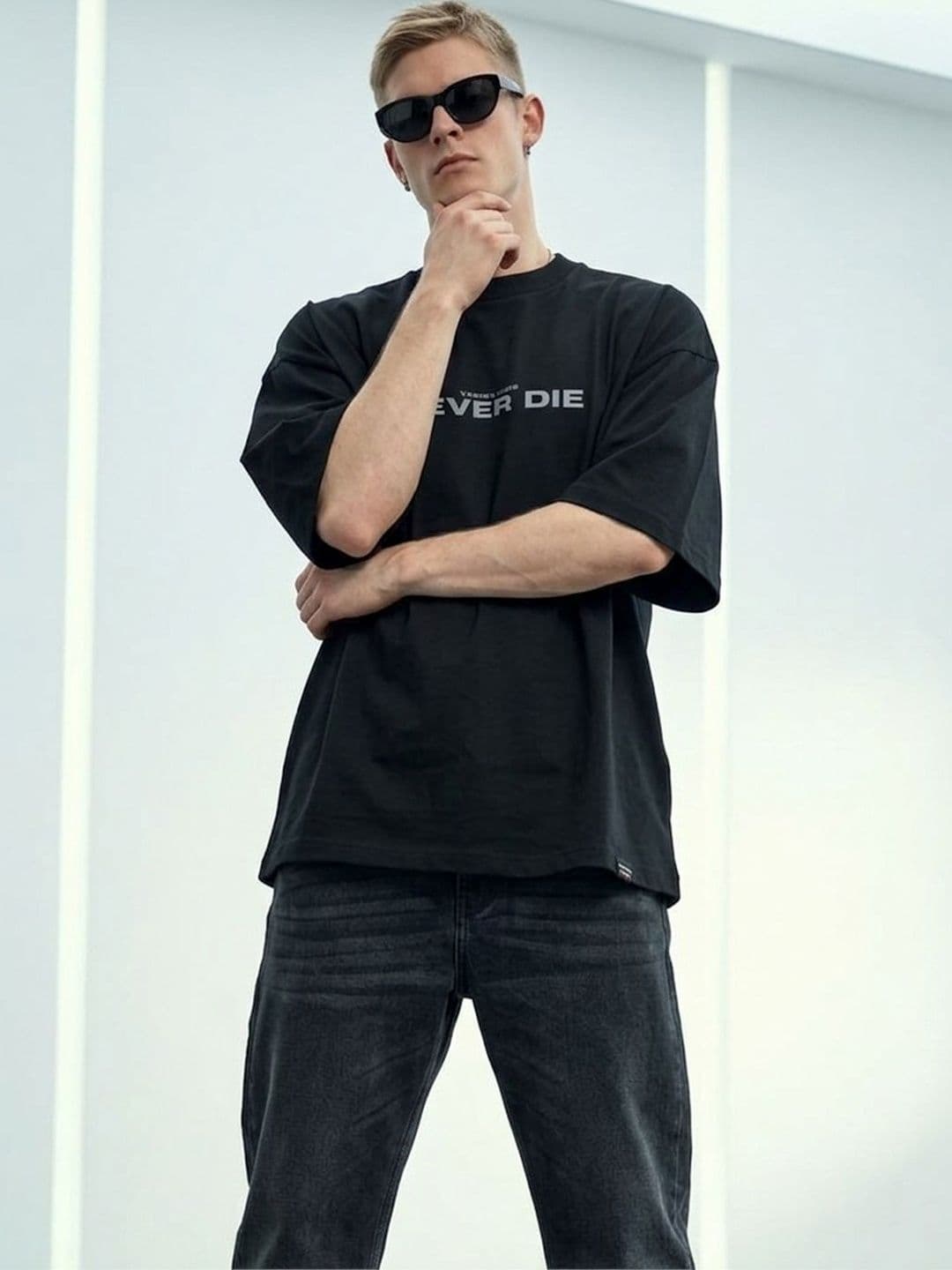 HERE&NOW Men Typography Printed Drop-Shoulder Sleeves T-shirt - view 1