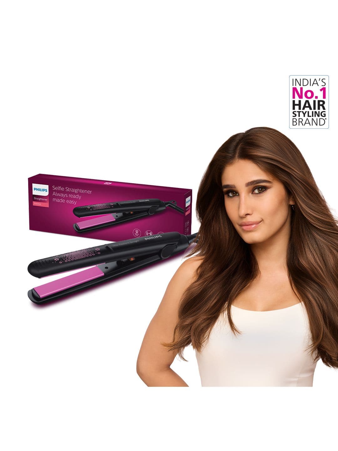 Philips Hair Straightener BHS216/00 with Ceramic Plates - Black & Pink - view 1