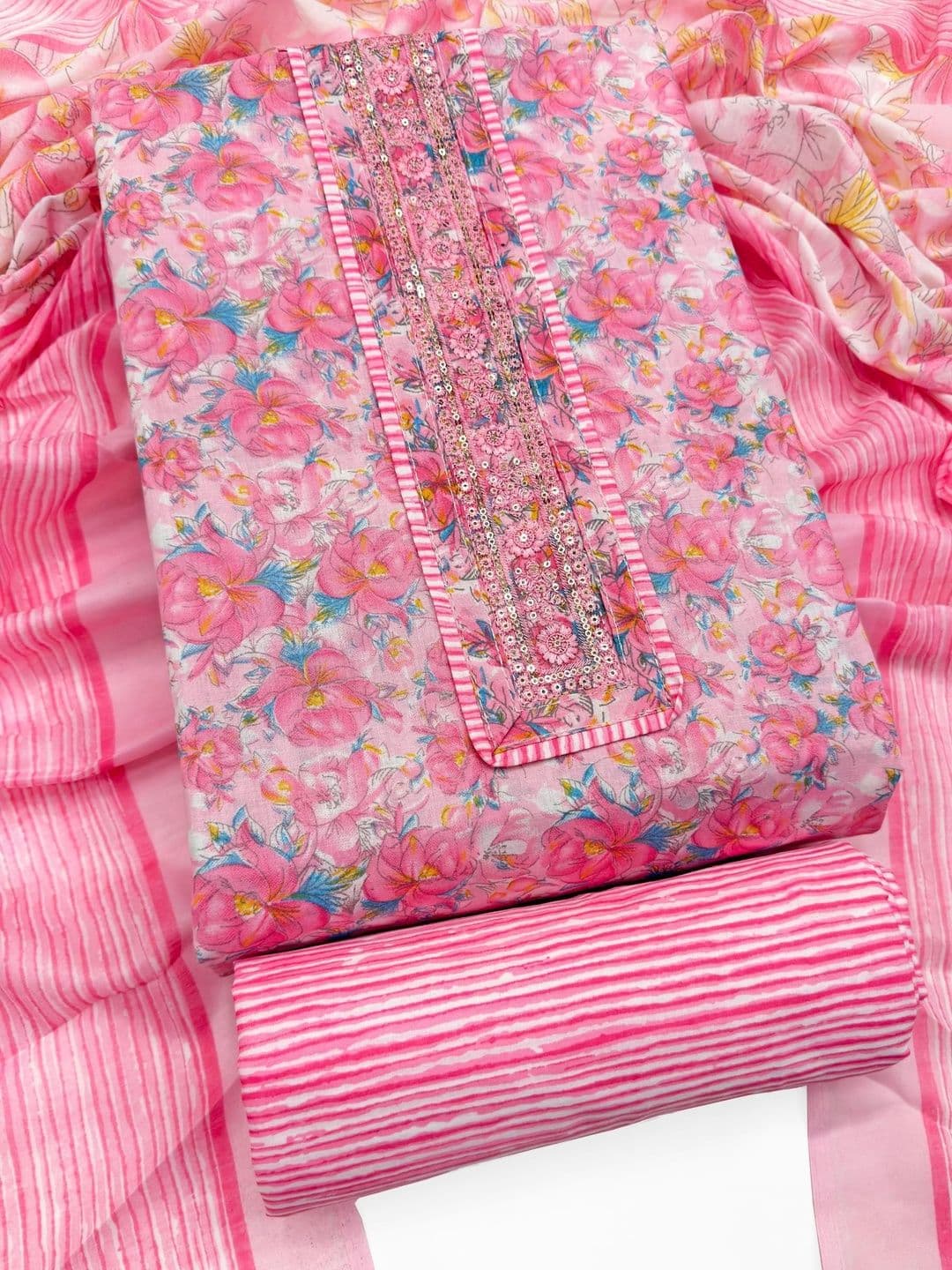 Mitera Printed Pure Cotton Unstitched Dress Material - view 1