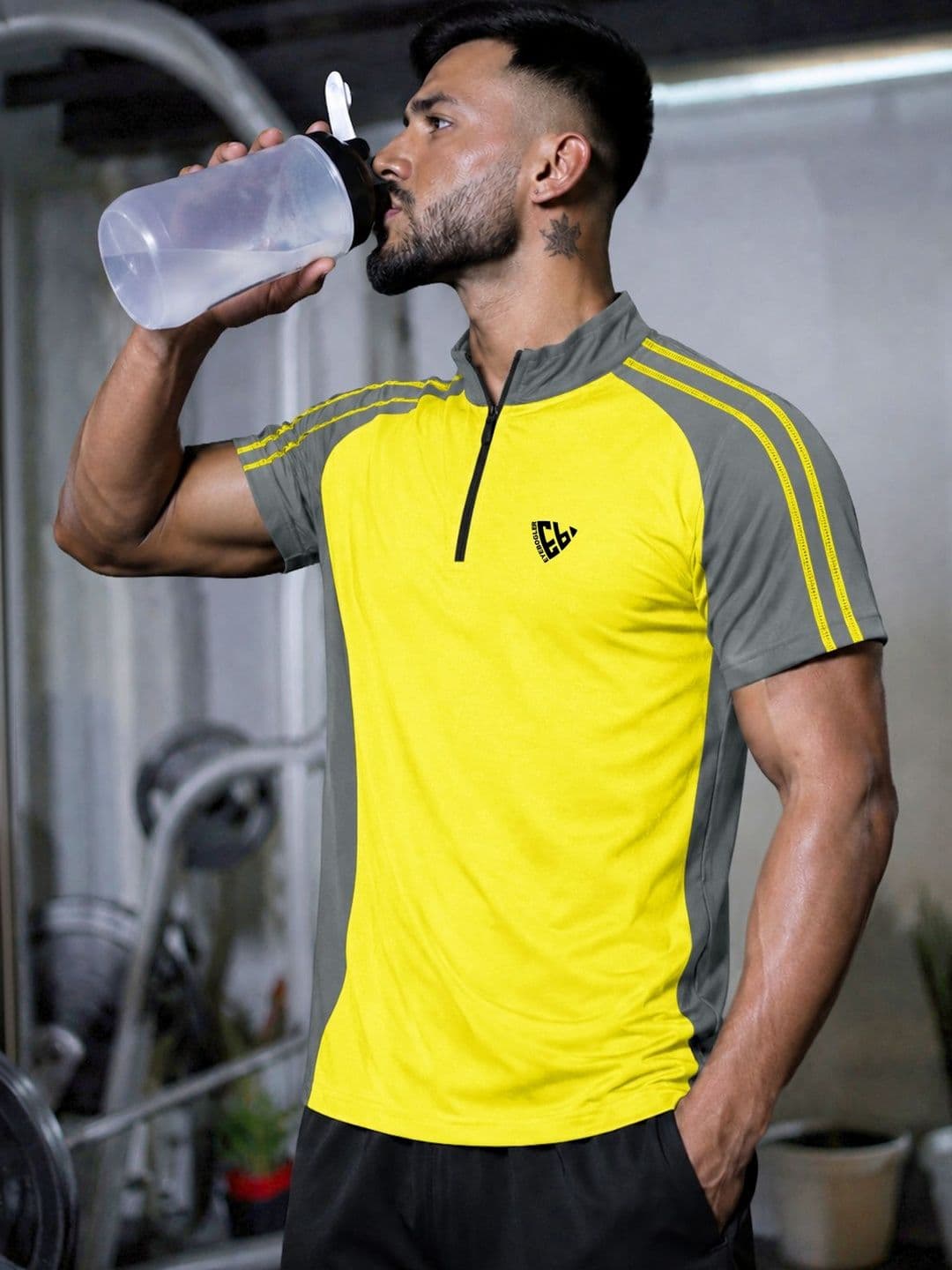 Eyebogler Men Brand Logo Colourblocked High Neck T-shirt - view 1