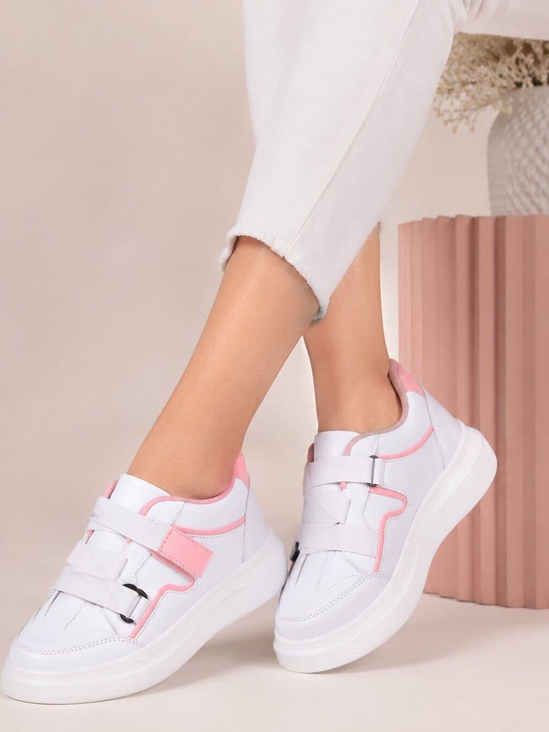 The Roadster Lifestyle Co. Women Pink Solid Round Toe Straps Lightweight Slip-On Sneakers - view 1