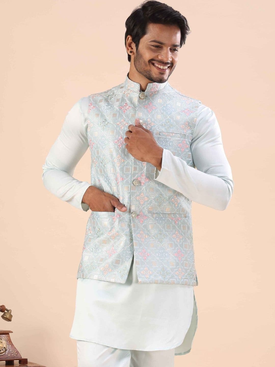MODERN MUGHALS Woven Design Satin Nehru Jackets - view 1