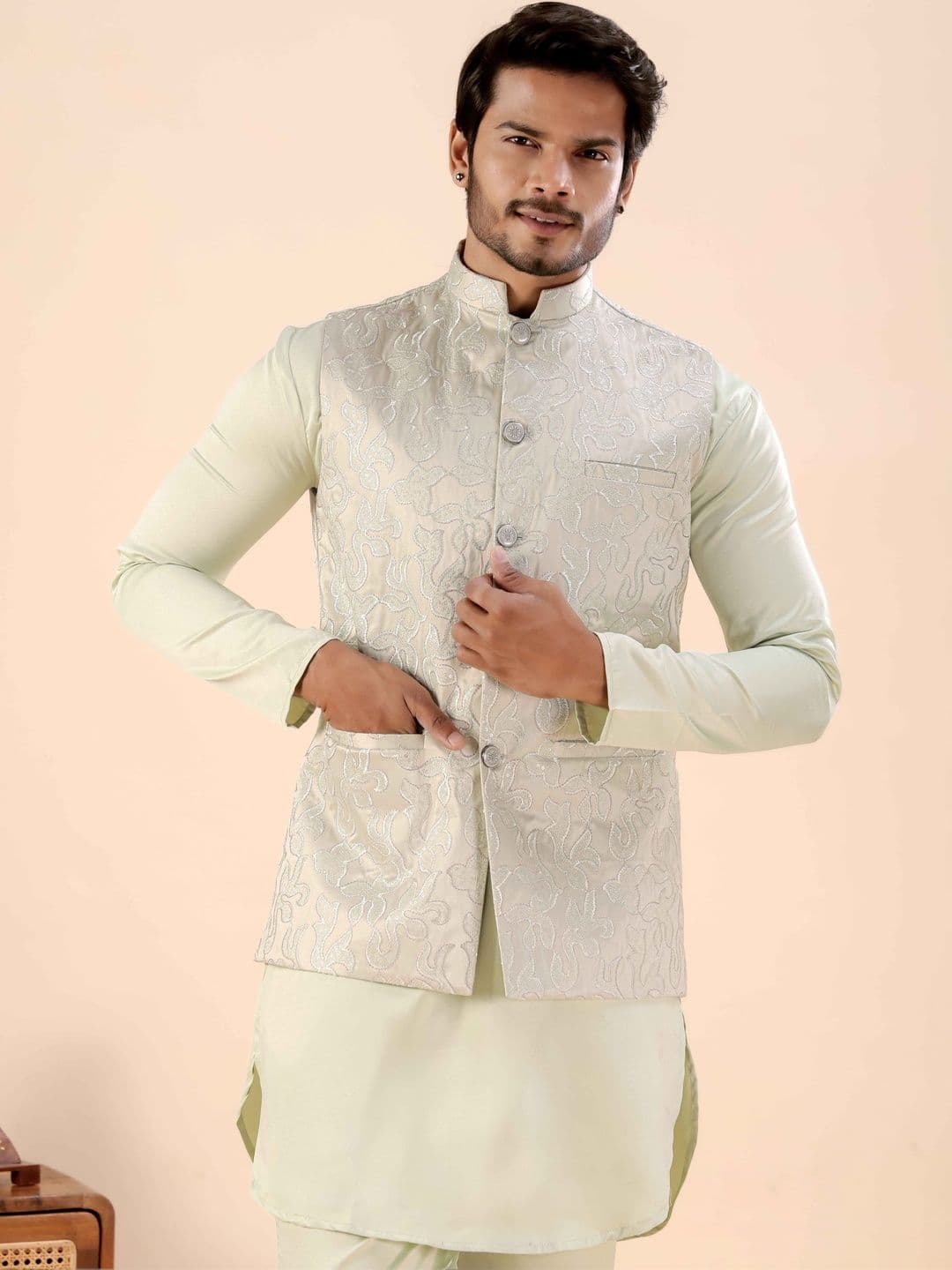 MODERN MUGHALS Woven Design Satin Nehru Jackets - view 1