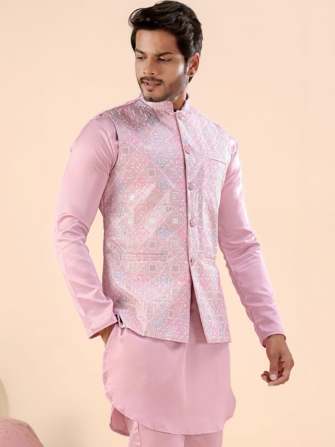 MODERN MUGHALS Woven Design Satin Nehru Jackets - view 1