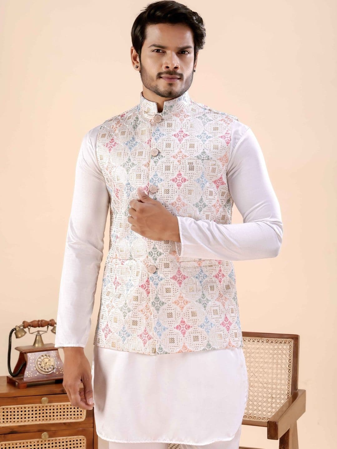 MODERN MUGHALS Woven Design Satin Nehru Jackets - view 1