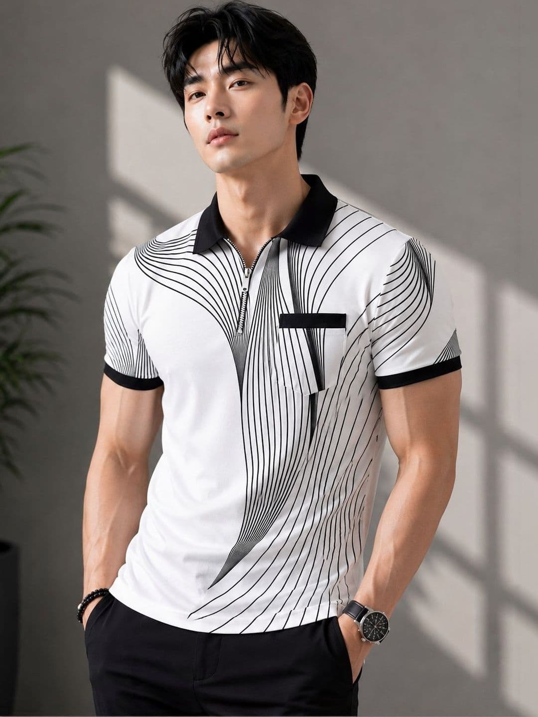 TAZO Men Printed Polo Collar Pockets T-shirt - view 1