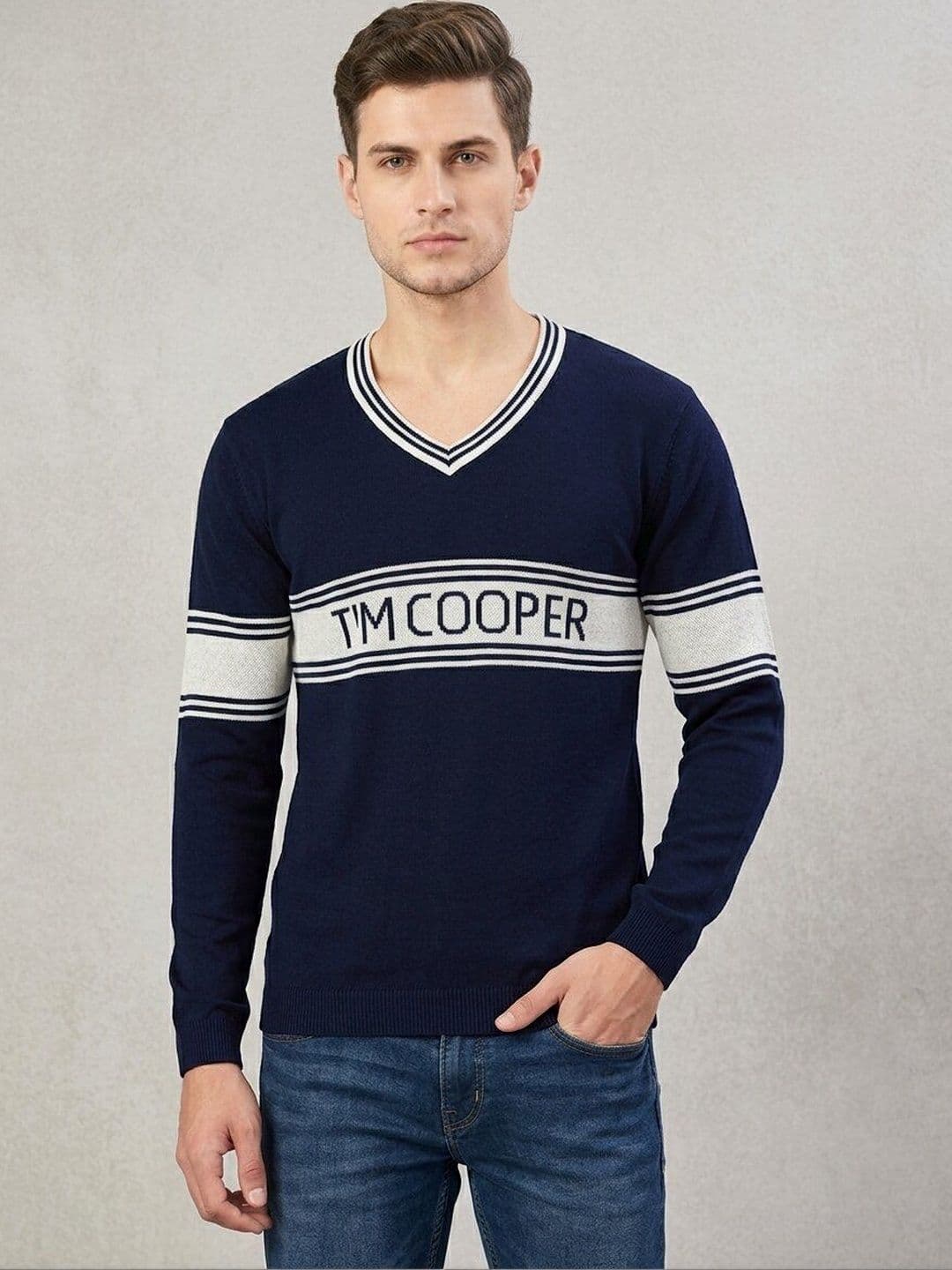 Roadster Men Brand Logo Printed V-Neck T-shirt - view 1
