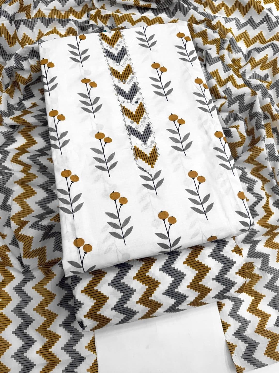 Mitera Printed Pure Cotton Unstitched Dress Material - view 1