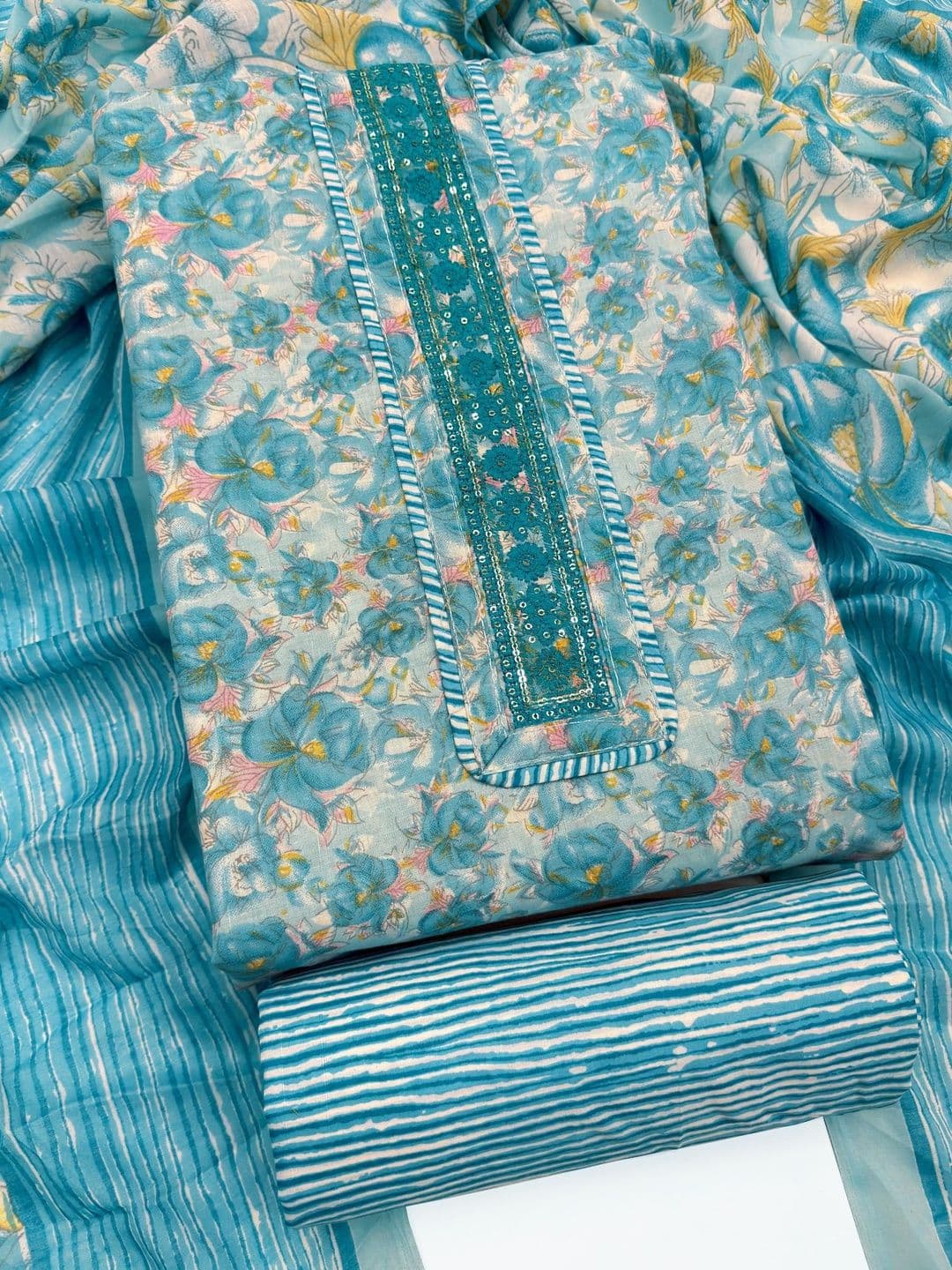 Mitera Printed Pure Cotton Unstitched Dress Material - view 1
