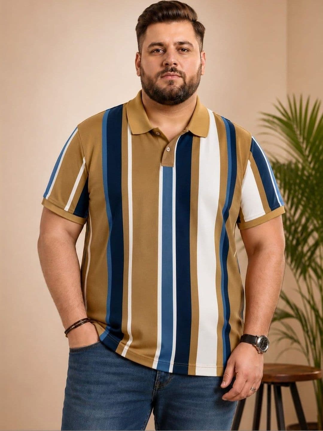 AUSTIVO Men Striped Polo Collar T-shirt - view 1