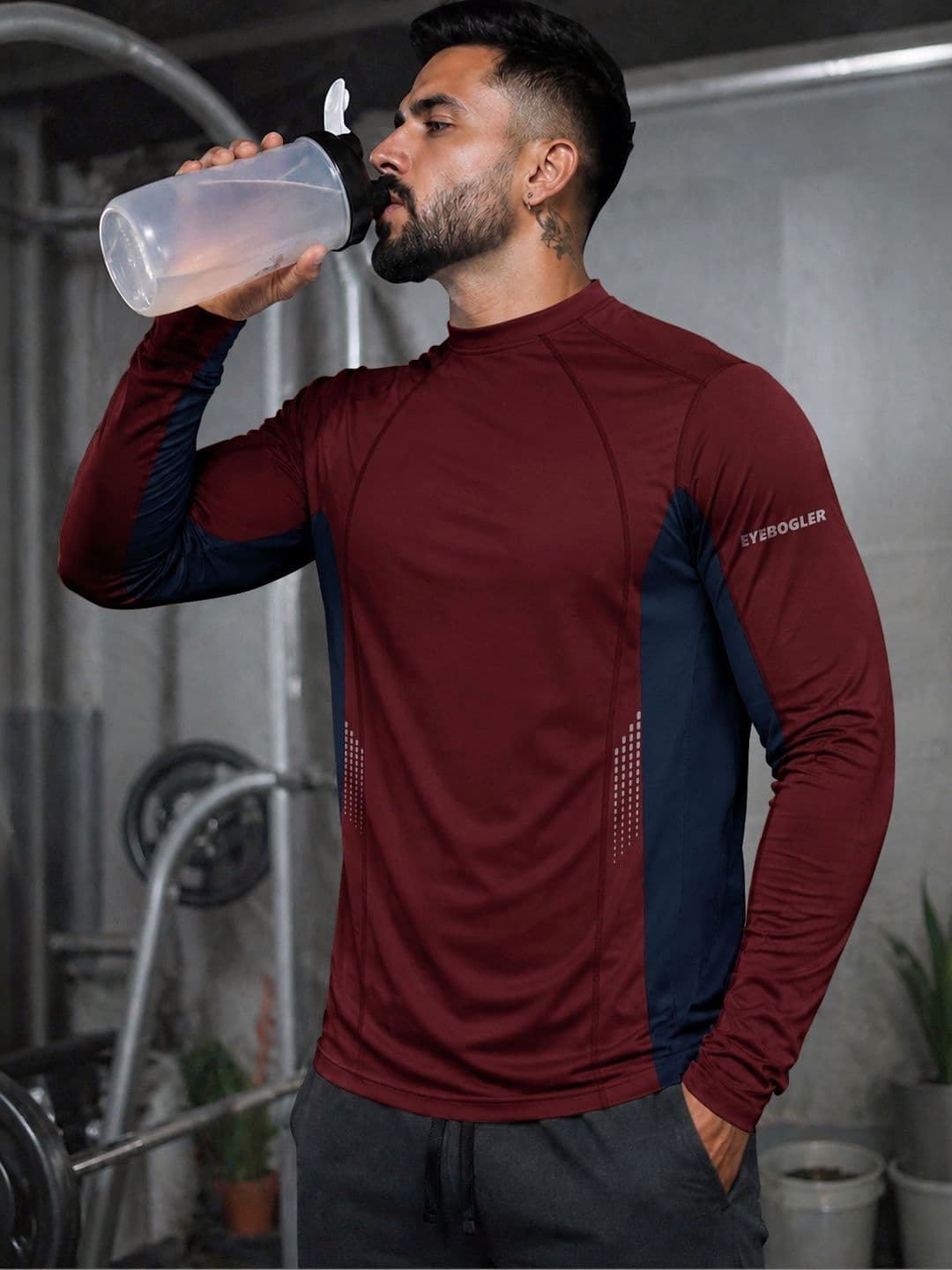 Eyebogler Men Brand Logo Colourblocked High Neck Pockets T-shirt - view 1