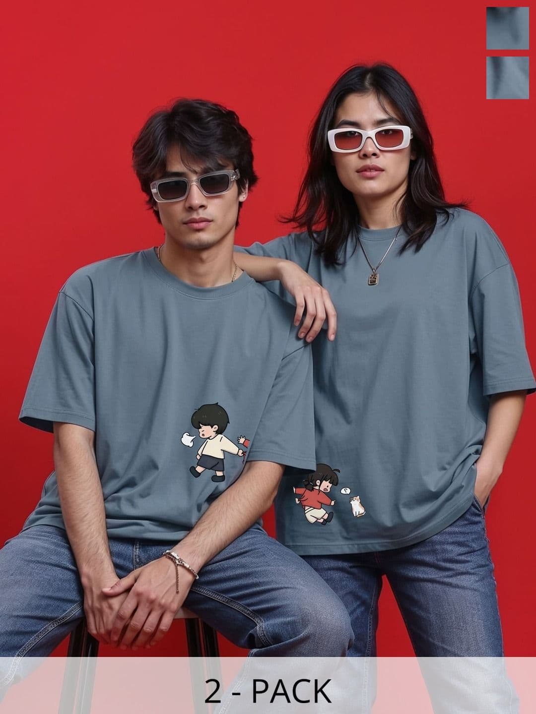 BAESD Unisex 2 Printed Drop-Shoulder Sleeves Twistform T-shirt - view 1