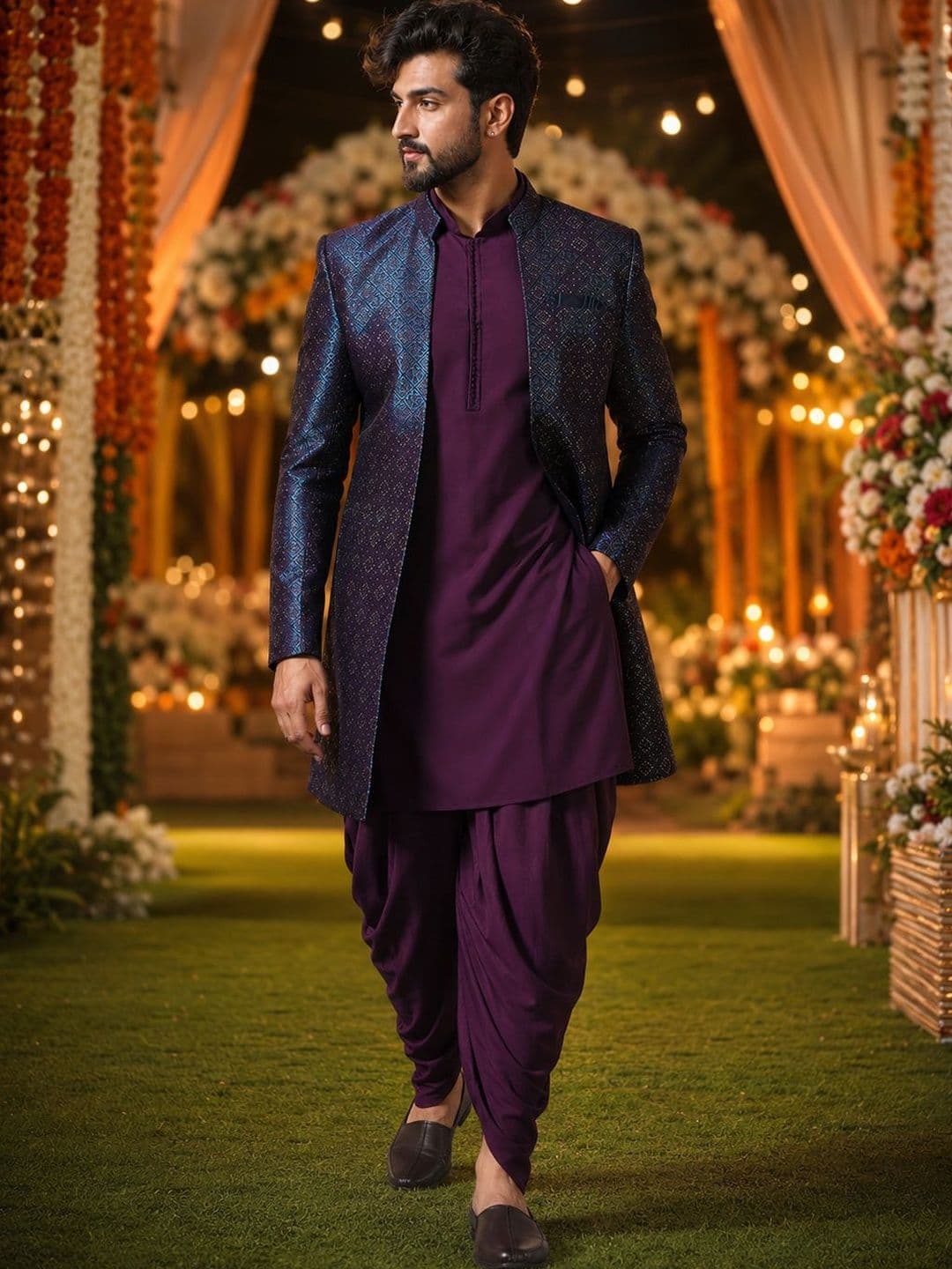 SOURAGYA Self Design Mandarin Collar Sherwani - view 1