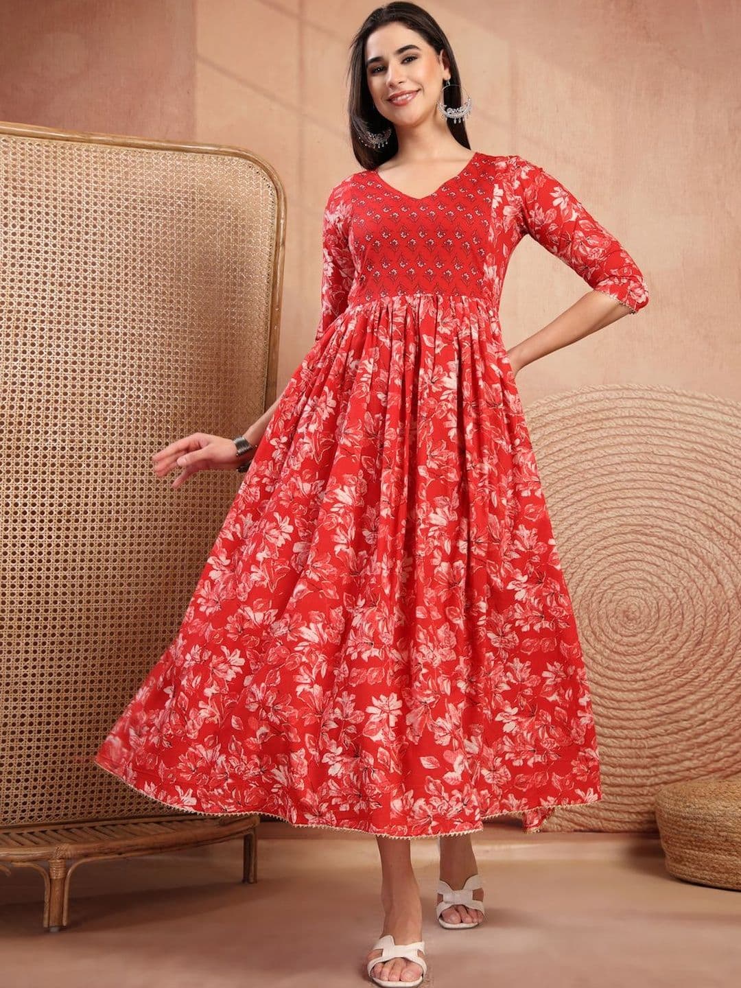 Pristyle Floral Print A-Line Midi Dress - view 1