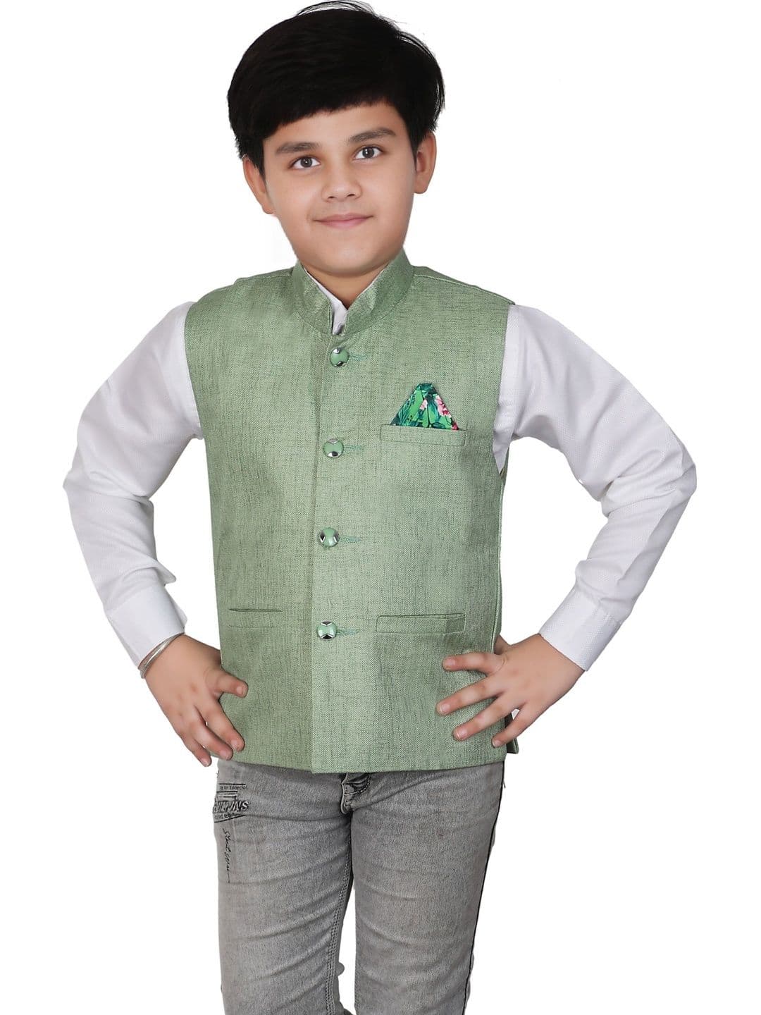 seetoo Boys Mandarin Collar Sleeveless Nehru Jackets - view 1