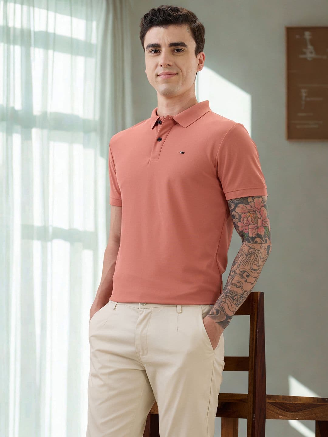 nostrum Men Polo Collar Pockets Slim Fit T-shirt - view 1