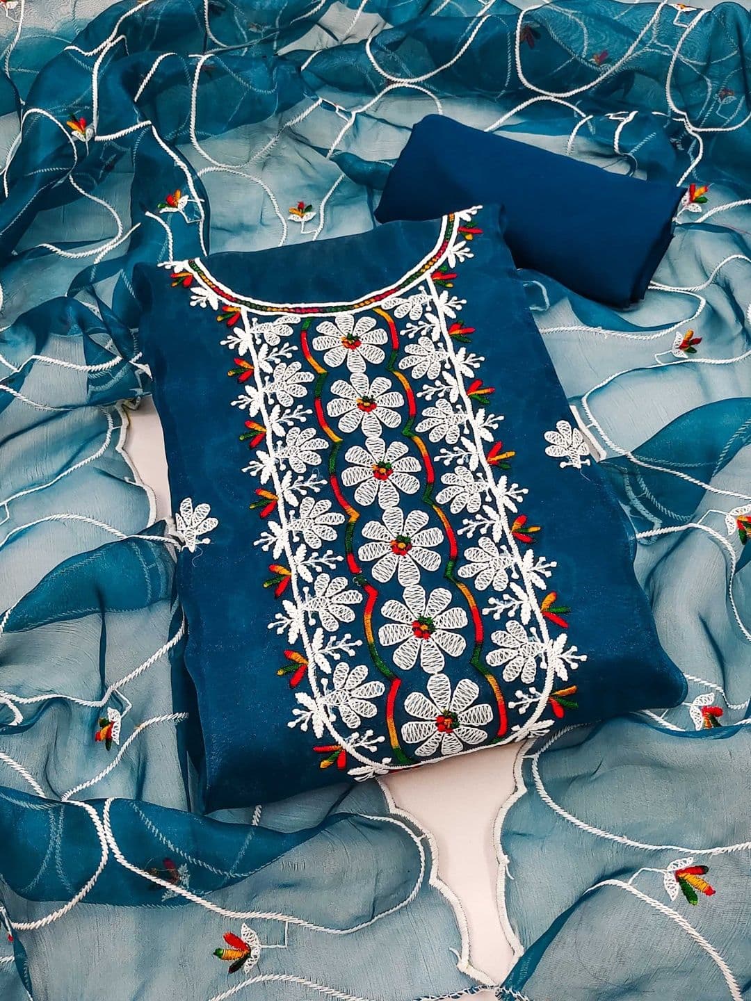 Moda Rapido Embroidered Organza Unstitched Dress Material - view 1