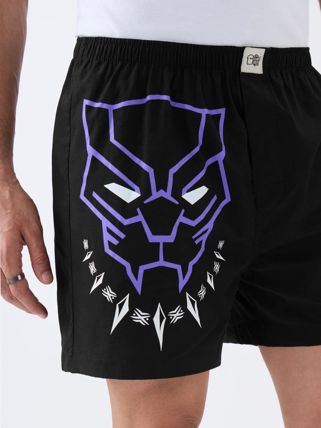 The Souled Store Men Regular Fit Black Panther Printed Black Boxer Shorts - view 1