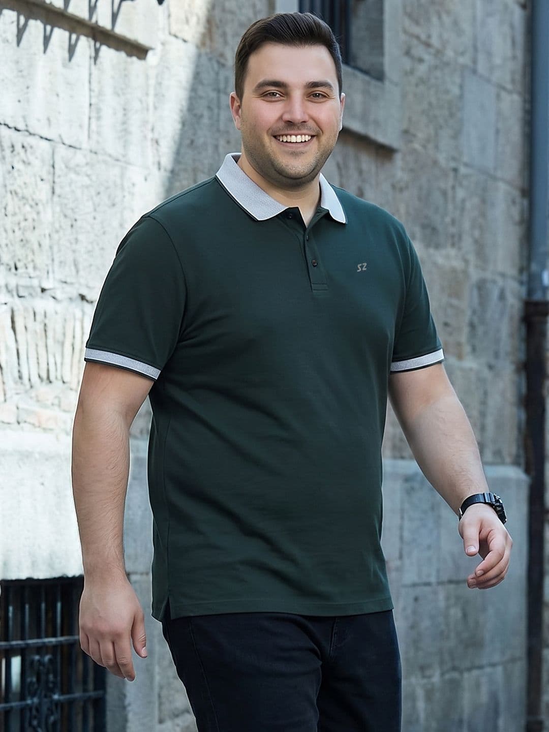 Sztori Plus Size Polo Collar Pure Cotton T-shirt - view 1