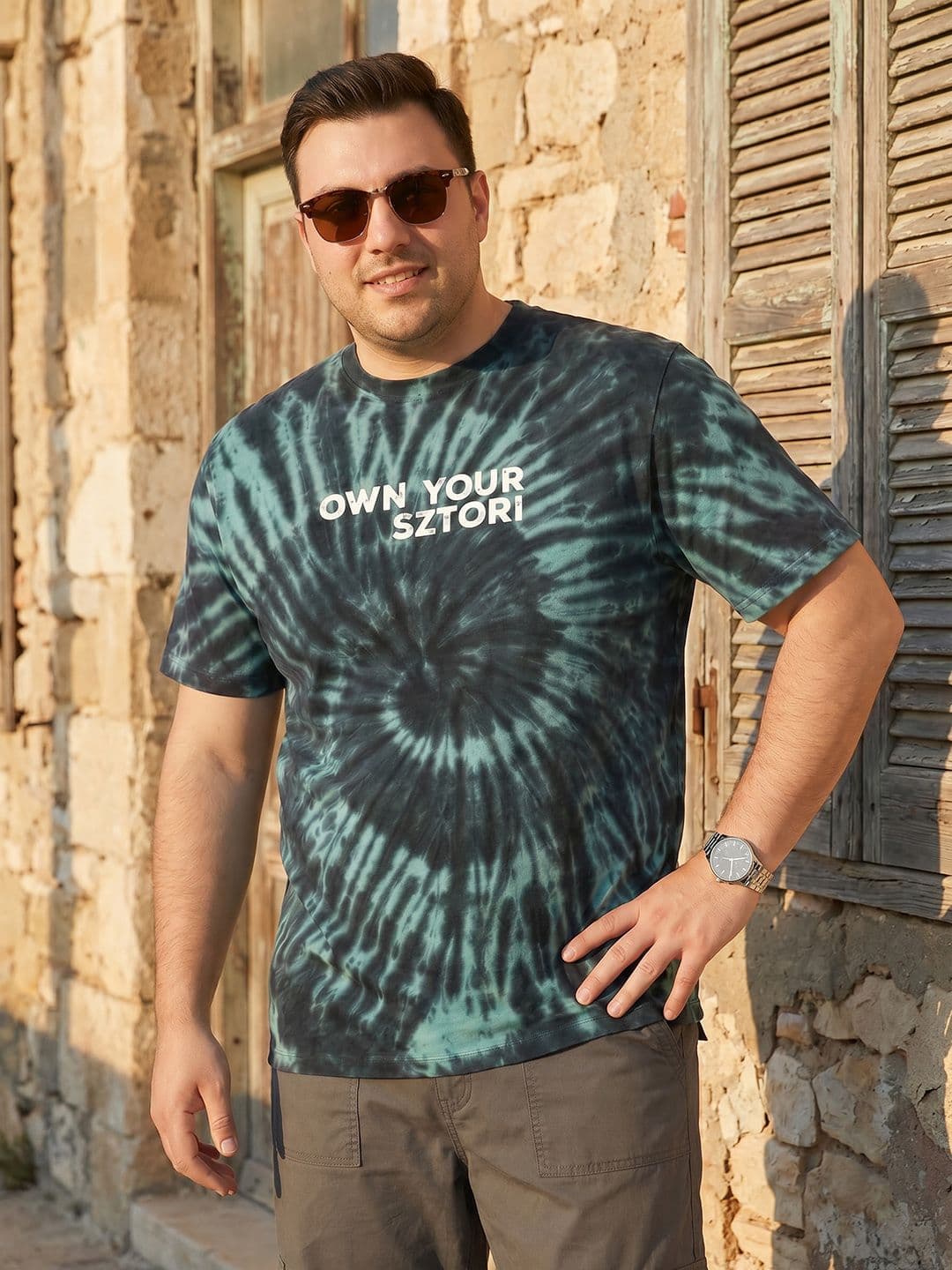 Sztori Plus Size Dyed Typography Printed Pure Cotton T-Shirt - view 1