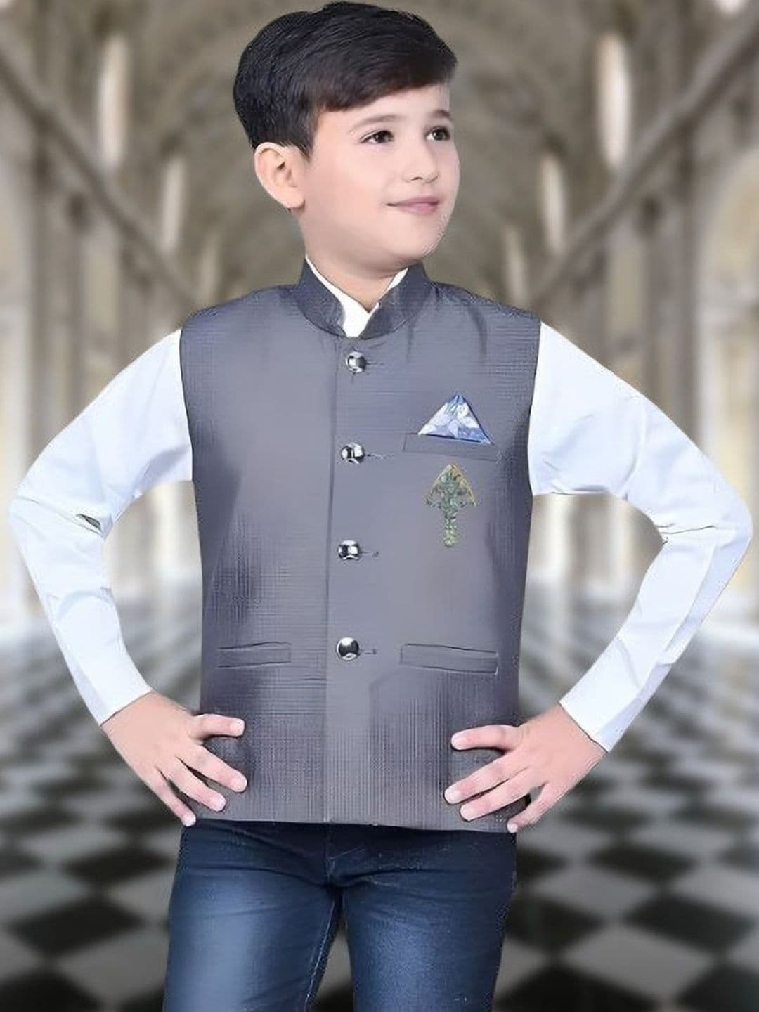seetoo Boys Mandarin Collar Sleeveless Nehru Jackets - view 1