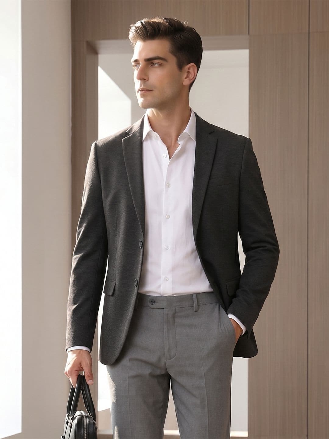 INVICTUS Slim Fit Textured Notched Lapel Single Breasted Formal Blazer - view 1